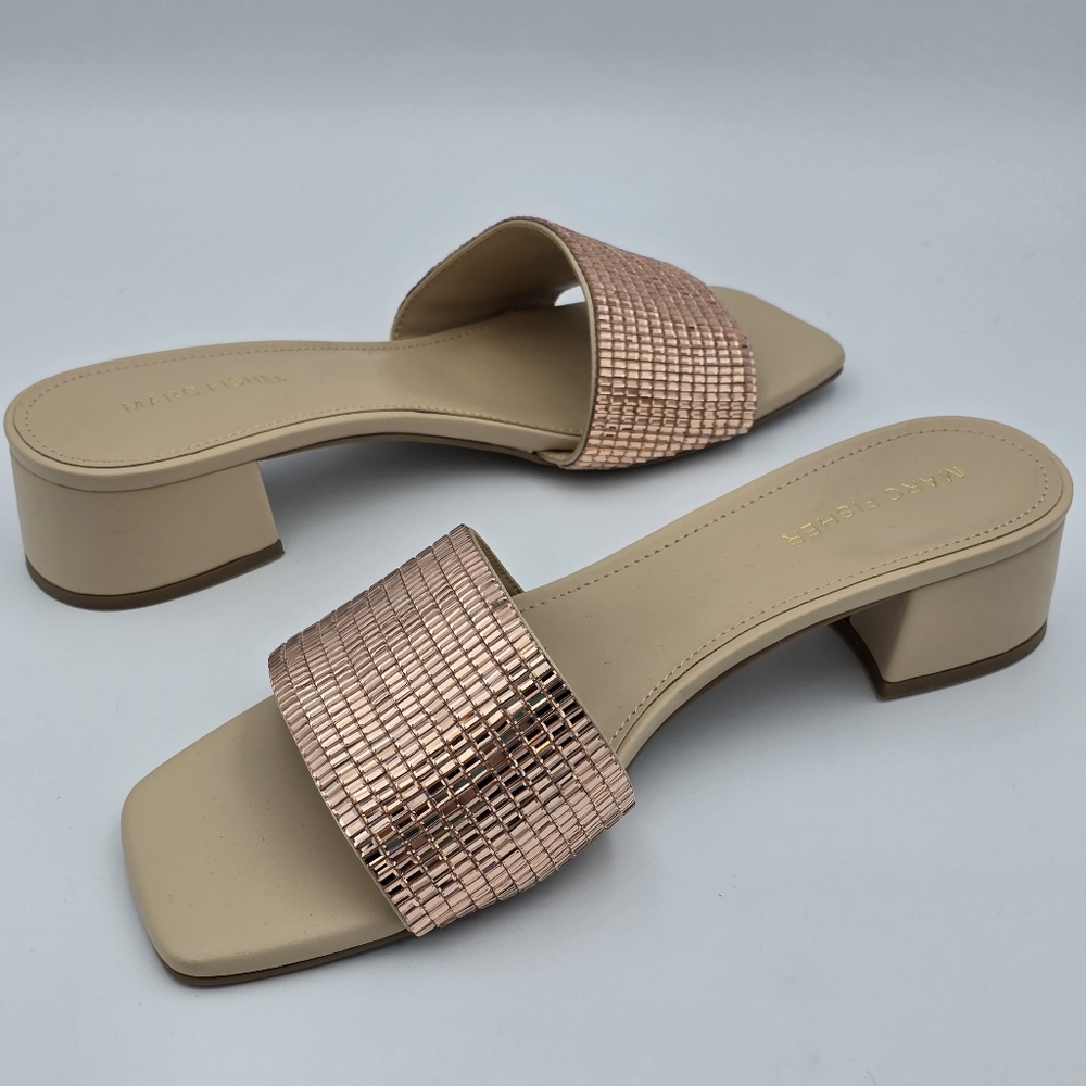 Marc Fisher Casaly Block Heel Slide Sandals, Light Beige/Rose Gold, Women's 8.5M - Picture 8 of 16